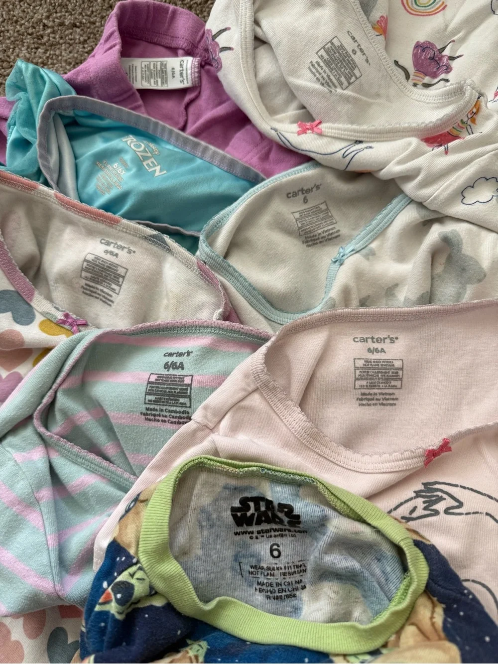 Carter’s Girls Kids Pajama 7 Sets Lot Size 6 Pants Short Sleeves